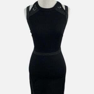 All Saints Black Sheath Midi Dress Crew Neck Sleeveless